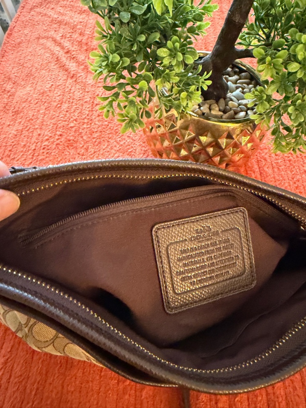 Coach Beige Signature Canvas Crossbody with Brown Trim - Picture 6 of 16